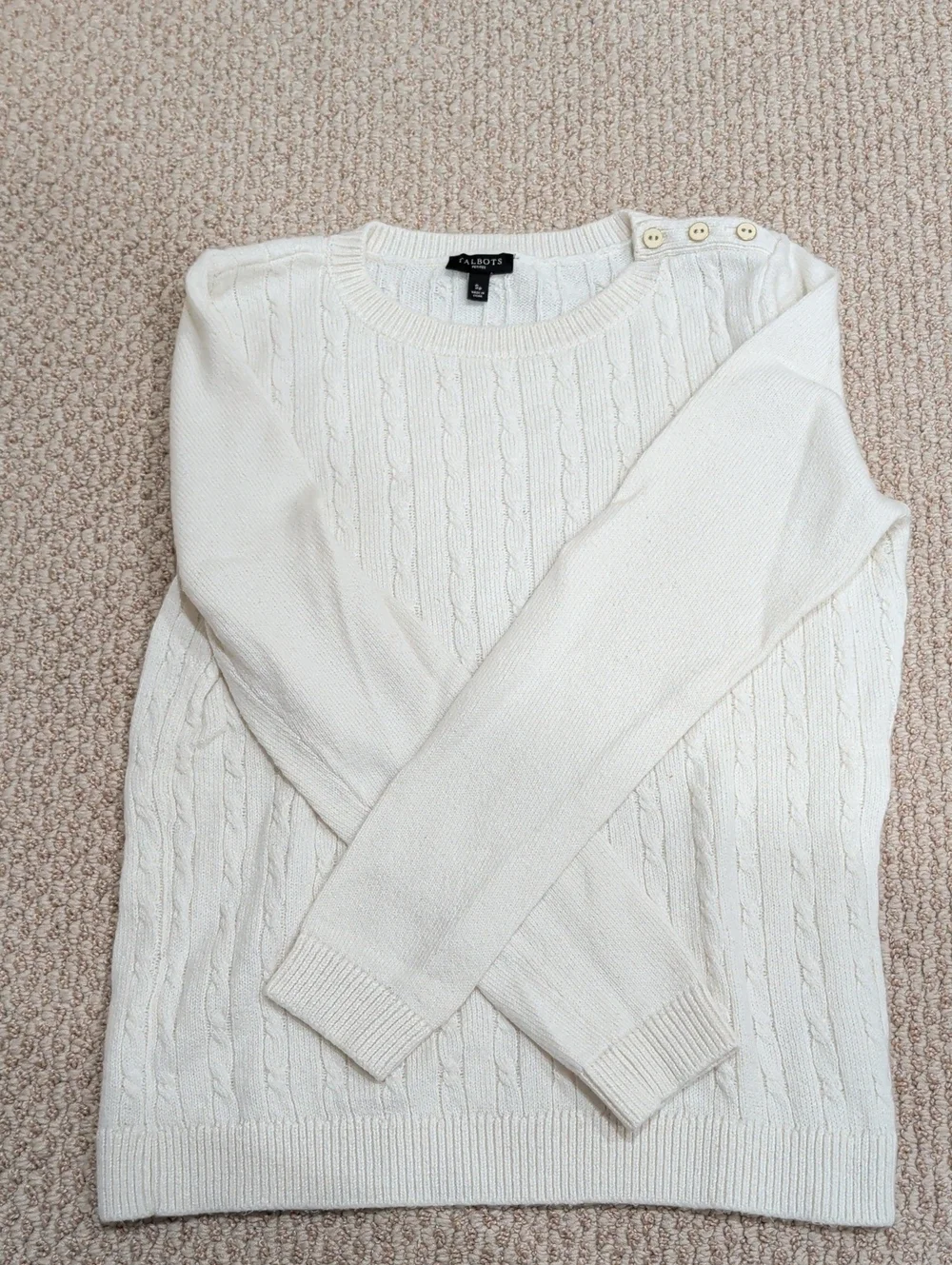 Talbots Cream Cable-Knit Shoulder-Button Sweater - Picture 1 of 3
